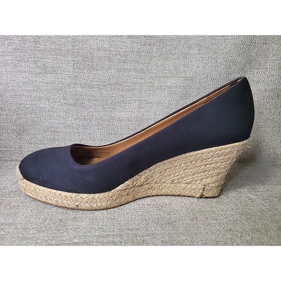 J. Crew Womens Size 9.5 Canvas Espadrilles Wedge Heels Shoes Navy Blue Slip On - Picture 3 of 9